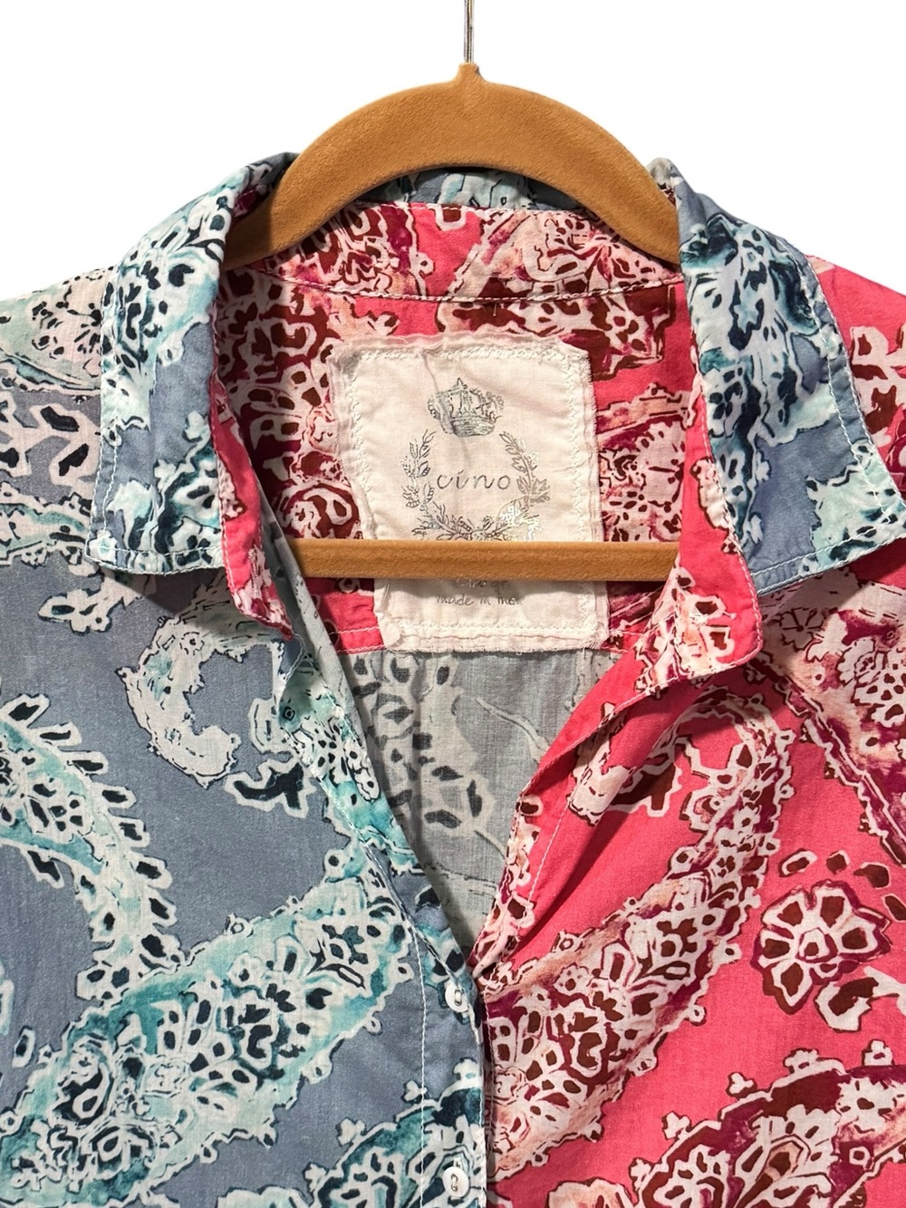 CINO Patchwork Paisley Button-Up Shirt XL 22” p2p Blue/Pink EUC - Picture 3 of 10